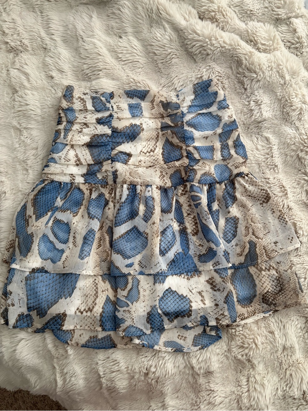 Adrienne Blue and Cream Snake-Print Tiered Skater Skirt